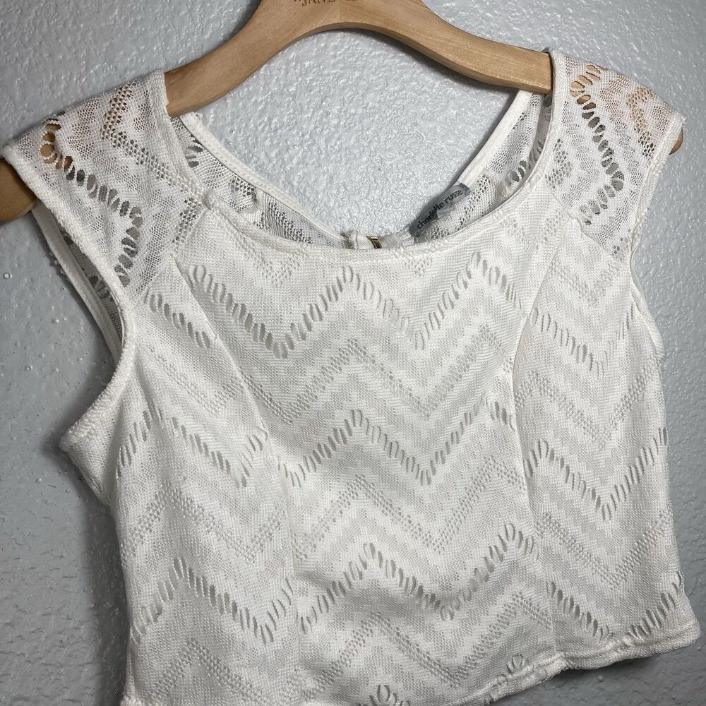 Vtg Y2K Lace Crop Top Sz M Charlotte Russe Halter White Coquette Romantic Fairy - Picture 2 of 9